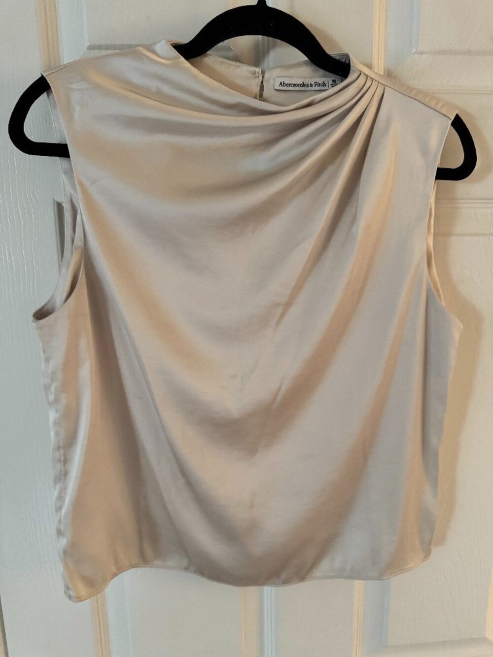 Abercrombie & Fitch Asymmetrical Draped Satin Top Cream M